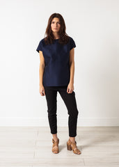 Tucked Sleeve Blouse in Navy