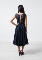 Voile V-Neck Dress in Navy