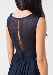 Voile V-Neck Dress in Navy