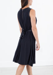 Sleeveless Pleated Dress in Navy